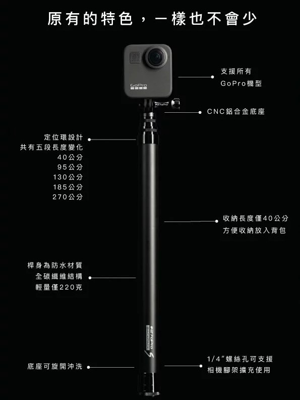 【開箱】#270Pro BACKPACK S 第三代碳纖維自拍桿，可用在GOPRO、360相機