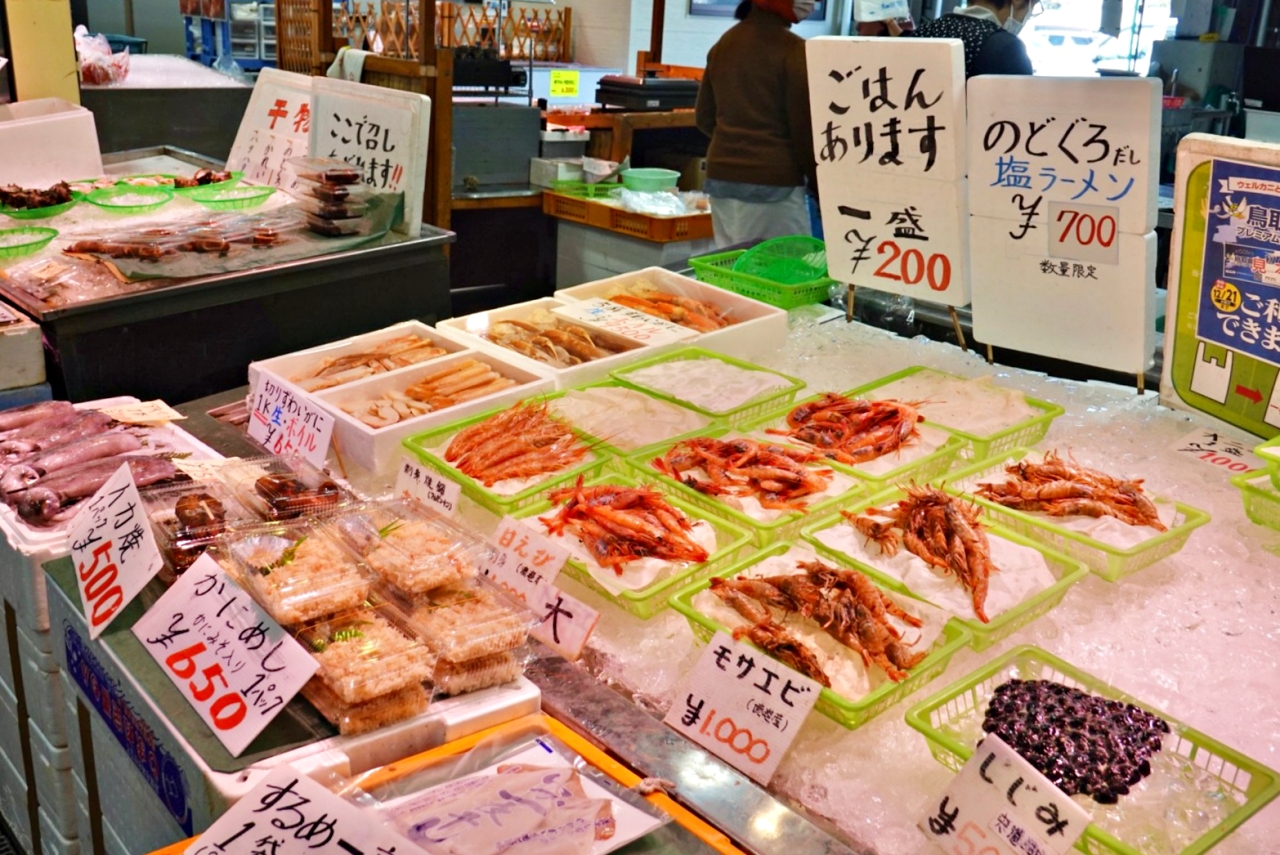 鳥取美食：境港⽔產直賣中⼼可以吃到鳥取蟹，價格還超優惠，海鮮控必來…還有握壽司、鮮蝦、鮮魚和松葉蟹